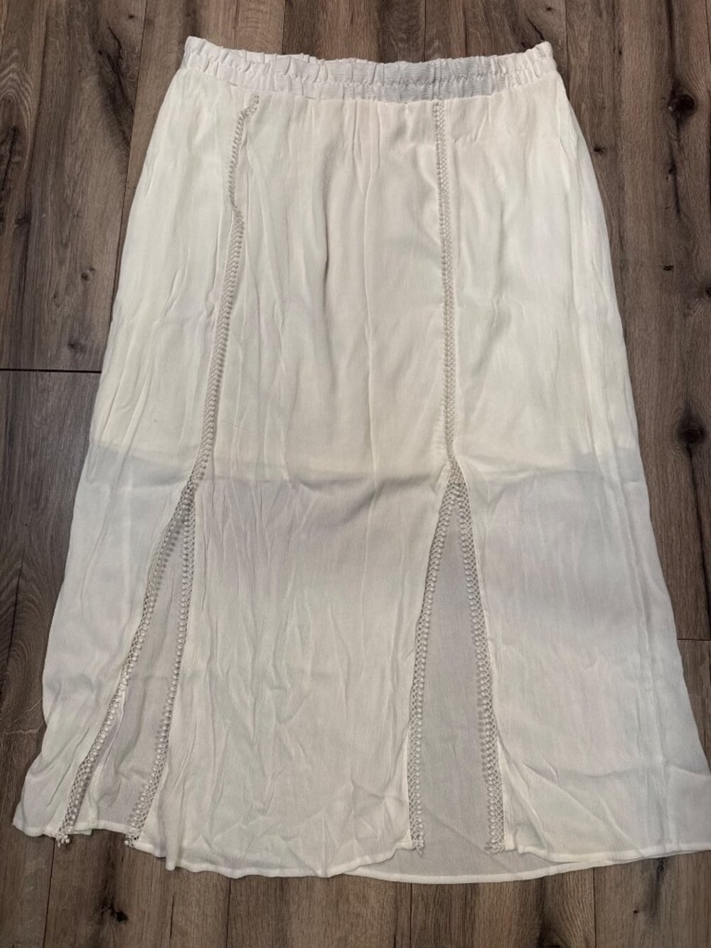 Faded Glory Womens Plus Size White Maxi Skirt 3X 22W-24W Crochet Trim Lace Inset